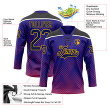 Load image into Gallery viewer, Custom Dark Purple Navy Gold Red Black-White 3D Pattern Abstract Gradient Halftone Hockey Lace Neck Jersey
