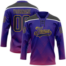 Load image into Gallery viewer, Custom Dark Purple Navy Gold Red Black-White 3D Pattern Abstract Gradient Halftone Hockey Lace Neck Jersey
