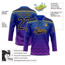Загрузить изображение в средство просмотра галереи, Custom Blue Navy Purple-Gold 3D Pattern Abstract Gradient Halftone Hockey Lace Neck Jersey
