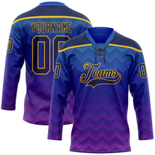 Загрузить изображение в средство просмотра галереи, Custom Blue Navy Purple-Gold 3D Pattern Abstract Gradient Halftone Hockey Lace Neck Jersey
