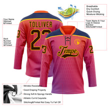 Laden Sie das Bild in den Galerie-Viewer, Custom Orange Brown Red Navy-Gold 3D Pattern Abstract Gradient Halftone Hockey Lace Neck Jersey
