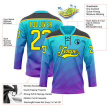 Laden Sie das Bild in den Galerie-Viewer, Custom Lakes Blue Light Yellow Purple Gold-Black 3D Pattern Abstract Gradient Halftone Hockey Lace Neck Jersey
