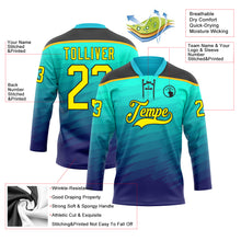 Load image into Gallery viewer, Custom Green Light Yellow Blue Black-Gold 3D Pattern Abstract Gradient Halftone Hockey Lace Neck Jersey
