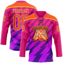 Laden Sie das Bild in den Galerie-Viewer, Custom Hot Pink Orange Purple Yellow-Cream 3D Pattern Abstract Gradient Halftone Hockey Lace Neck Jersey
