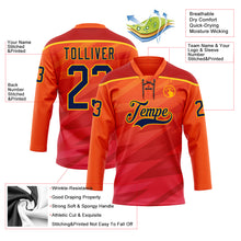 Load image into Gallery viewer, Custom Orange Navy Red-Gold 3D Pattern Abstract Gradient Halftone Hockey Lace Neck Jersey
