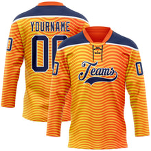 Загрузить изображение в средство просмотра галереи, Custom Orange Navy Yellow-White 3D Pattern Abstract Gradient Halftone Hockey Lace Neck Jersey
