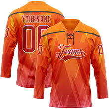Load image into Gallery viewer, Custom Bay Orange Red Black-White 3D Pattern Abstract Gradient Halftone Hockey Lace Neck Jersey
