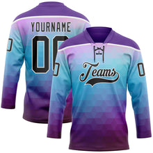 Load image into Gallery viewer, Custom Purple Black Blue-White 3D Pattern Abstract Gradient Halftone Hockey Lace Neck Jersey
