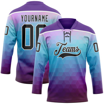 Custom Purple Black Blue-White 3D Pattern Abstract Gradient Halftone Hockey Lace Neck Jersey