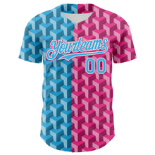 Загрузить изображение в средство просмотра галереи, Custom Sky Blue Pink-White Valentine's Day Gradient Love Heart Authentic Baseball Jersey
