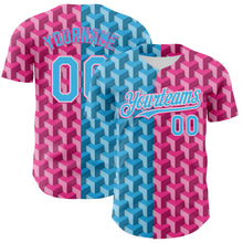 Загрузить изображение в средство просмотра галереи, Custom Sky Blue Pink-White Valentine's Day Gradient Love Heart Authentic Baseball Jersey
