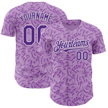 Custom Light Purple Purple-White Valentine's Day Love Authentic Baseball Jersey