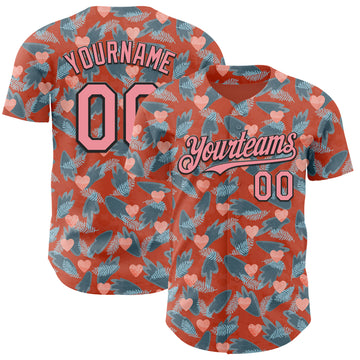 Custom Orange Medium Pink-Black Valentine's Day Love Heart Authentic Baseball Jersey