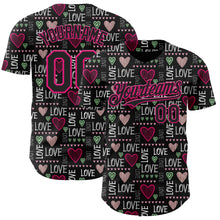 Загрузить изображение в средство просмотра галереи, Custom Black Hot Pink Valentine's Day Love Heart Authentic Baseball Jersey
