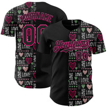 Загрузить изображение в средство просмотра галереи, Custom Black Hot Pink Valentine's Day Love Heart Authentic Baseball Jersey
