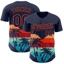 Загрузить изображение в средство просмотра галереи, Custom Navy Orange Valentine's Day Coconut Trees Authentic Baseball Jersey
