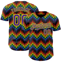 Загрузить изображение в средство просмотра галереи, Custom Black Purple-Light Yellow Valentine's Day Love Heart Pride Month Love Is Love Authentic Baseball Jersey
