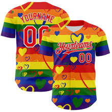 Загрузить изображение в средство просмотра галереи, Custom Rainbow Fire Red-White Valentine's Day Love Heart Pride Month Love Is Love Authentic Baseball Jersey

