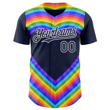 Custom Navy White Valentine's Day Love Heart Pride Month Love Is Love Authentic Baseball Jersey