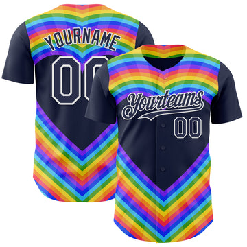 Custom Navy White Valentine's Day Love Heart Pride Month Love Is Love Authentic Baseball Jersey