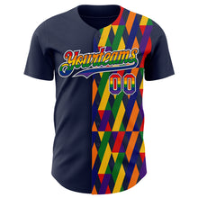 Загрузить изображение в средство просмотра галереи, Custom Navy Rainbow-White Valentine's Day Pride Month Love Is Love Authentic Baseball Jersey
