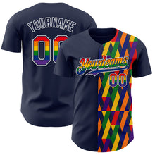 Загрузить изображение в средство просмотра галереи, Custom Navy Rainbow-White Valentine's Day Pride Month Love Is Love Authentic Baseball Jersey
