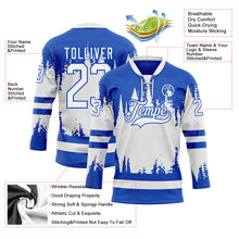 Load image into Gallery viewer, Custom Thunder Blue White 3D Pattern Abstract Splatter Paint Hockey Lace Neck Jersey

