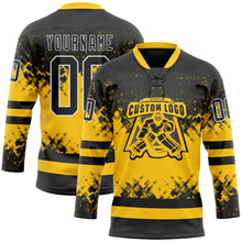Load image into Gallery viewer, Custom Black Yellow-White 3D Pattern Abstract Splatter Paint Hockey Lace Neck Jersey
