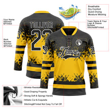 Load image into Gallery viewer, Custom Black Yellow-White 3D Pattern Abstract Splatter Paint Hockey Lace Neck Jersey
