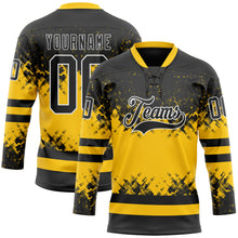 Load image into Gallery viewer, Custom Black Yellow-White 3D Pattern Abstract Splatter Paint Hockey Lace Neck Jersey
