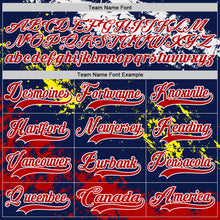 Load image into Gallery viewer, Custom Navy Red Yellow-White 3D Pattern Abstract Splatter Paint Hockey Lace Neck Jersey

