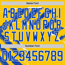Load image into Gallery viewer, Custom Yellow Thunder Blue-White 3D Pattern Abstract Splatter Paint Torn Paper Style Hockey Lace Neck Jersey
