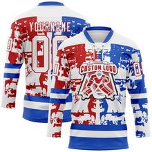 Load image into Gallery viewer, Custom White Thunder Blue-Red 3D Pattern Abstract Splatter Paint Hockey Lace Neck Jersey
