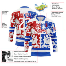 Load image into Gallery viewer, Custom White Thunder Blue-Red 3D Pattern Abstract Splatter Paint Hockey Lace Neck Jersey
