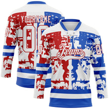 Load image into Gallery viewer, Custom White Thunder Blue-Red 3D Pattern Abstract Splatter Paint Hockey Lace Neck Jersey

