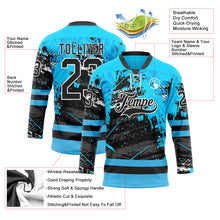 Load image into Gallery viewer, Custom Blue Black-White 3D Pattern Abstract Splatter Paint Grunge Hockey Lace Neck Jersey
