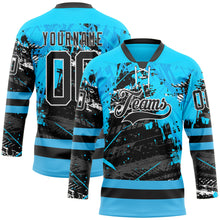 Load image into Gallery viewer, Custom Blue Black-White 3D Pattern Abstract Splatter Paint Grunge Hockey Lace Neck Jersey

