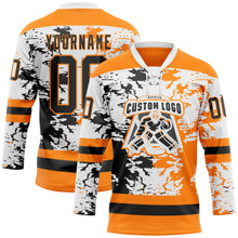 Load image into Gallery viewer, Custom Bay Orange Black-White 3D Pattern Abstract Splatter Paint Hockey Lace Neck Jersey
