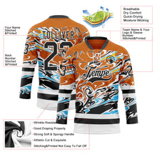 Load image into Gallery viewer, Custom Texas Orange Black Blue Yellow-White 3D Pattern Abstract Splatter Paint Hockey Lace Neck Jersey
