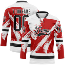 Load image into Gallery viewer, Custom White Black-Red 3D Pattern Abstract Splatter Paint Hockey Lace Neck Jersey
