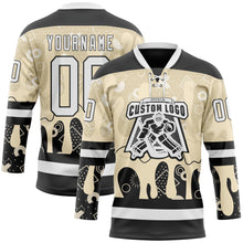 Load image into Gallery viewer, Custom City Cream White-Black 3D Pattern Abstract Splatter Paint Hockey Lace Neck Jersey

