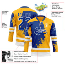 Load image into Gallery viewer, Custom Gold Royal-White 3D Pattern Abstract Splatter Paint Hockey Lace Neck Jersey
