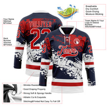 Load image into Gallery viewer, Custom Navy Red-White 3D Pattern Abstract Splatter Paint Hockey Lace Neck Jersey
