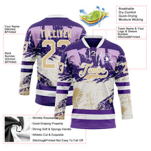 Load image into Gallery viewer, Custom Purple Vegas Gold-White 3D Pattern Abstract Splatter Paint Hockey Lace Neck Jersey
