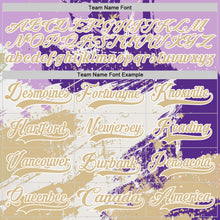 Load image into Gallery viewer, Custom Purple Vegas Gold-White 3D Pattern Abstract Splatter Paint Hockey Lace Neck Jersey

