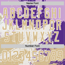 Load image into Gallery viewer, Custom Purple Vegas Gold-White 3D Pattern Abstract Splatter Paint Hockey Lace Neck Jersey
