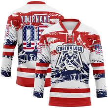 Load image into Gallery viewer, Custom White USA Flag Red-Royal 3D Pattern Abstract Splatter Paint Hockey Lace Neck Jersey
