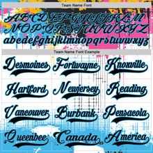 Load image into Gallery viewer, Custom White Black Sky Blue Pink-Gold 3D Pattern Abstract Splatter Paint Hockey Lace Neck Jersey
