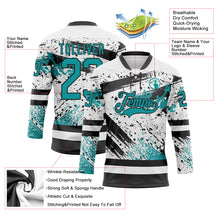 Load image into Gallery viewer, Custom White Teal-Black 3D Pattern Abstract Splatter Paint Hockey Lace Neck Jersey
