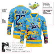 Load image into Gallery viewer, Custom Sky Blue Navy Yellow Red-White 3D Pattern Abstract Splatter Paint Hockey Lace Neck Jersey
